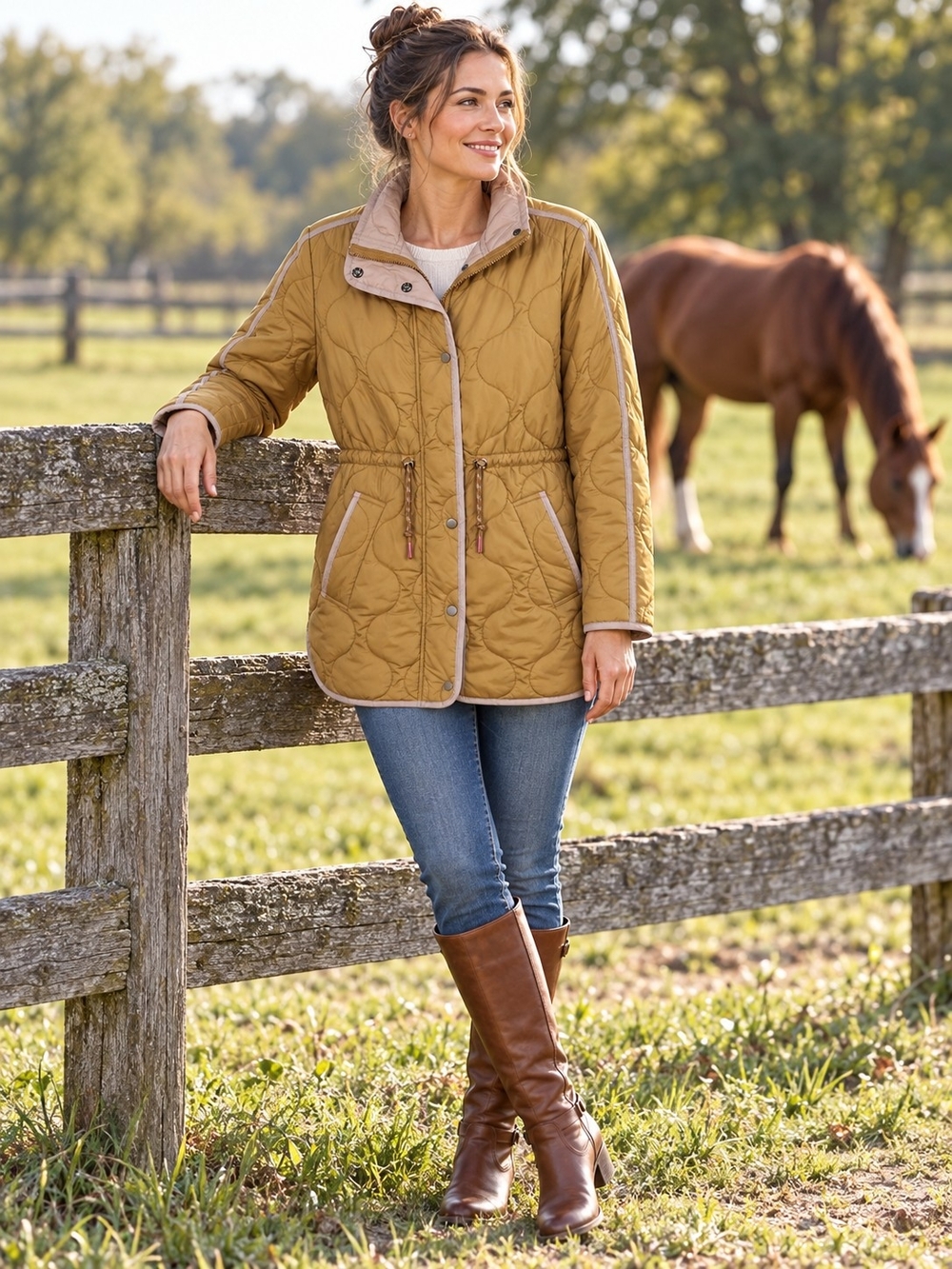 Quilted Drawstring Waist Jacket - Mustard ***flaw***